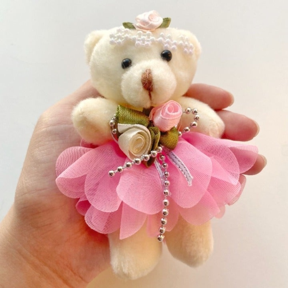Cute Teddy Bear with Pink Dress Keychain